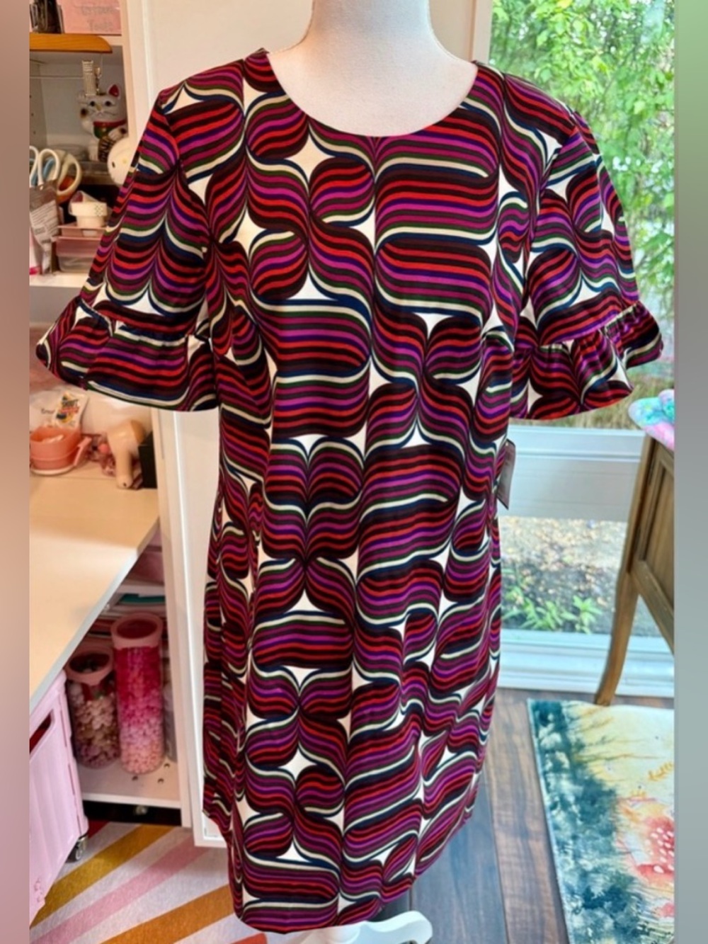 Trina Turk NWT Mod Geometric Shift Dress Bell Sleeve Size 10